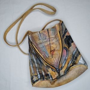 Botary Leather Purse Handpainted Colorful Zip Shoulder Crossover Vtg Anthro 90's